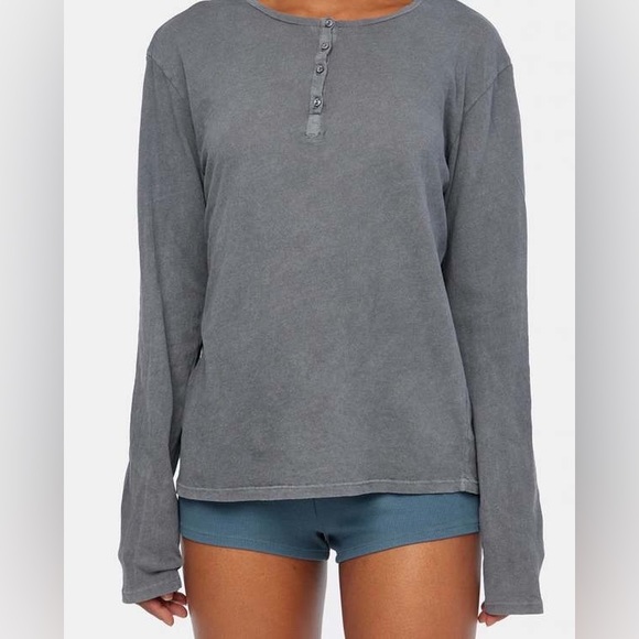 LACAUSA Tops - LACAUSA x Anthropologie Vintage Long Sleeve Henley in Slate Size Small